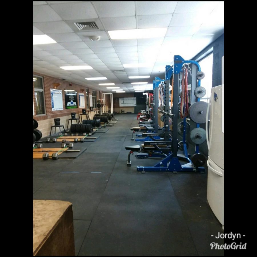 Weight room at the Marshfield High School.