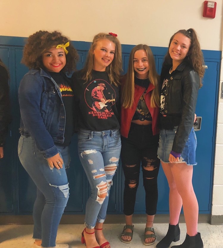 Students dress up for 80s Rock Day.